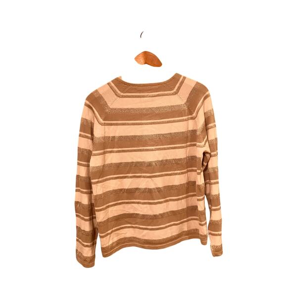 Josephine Chaus Small Cardigan Gold Beige Stripes, Button Open Front Glitter - Picture 2 of 6